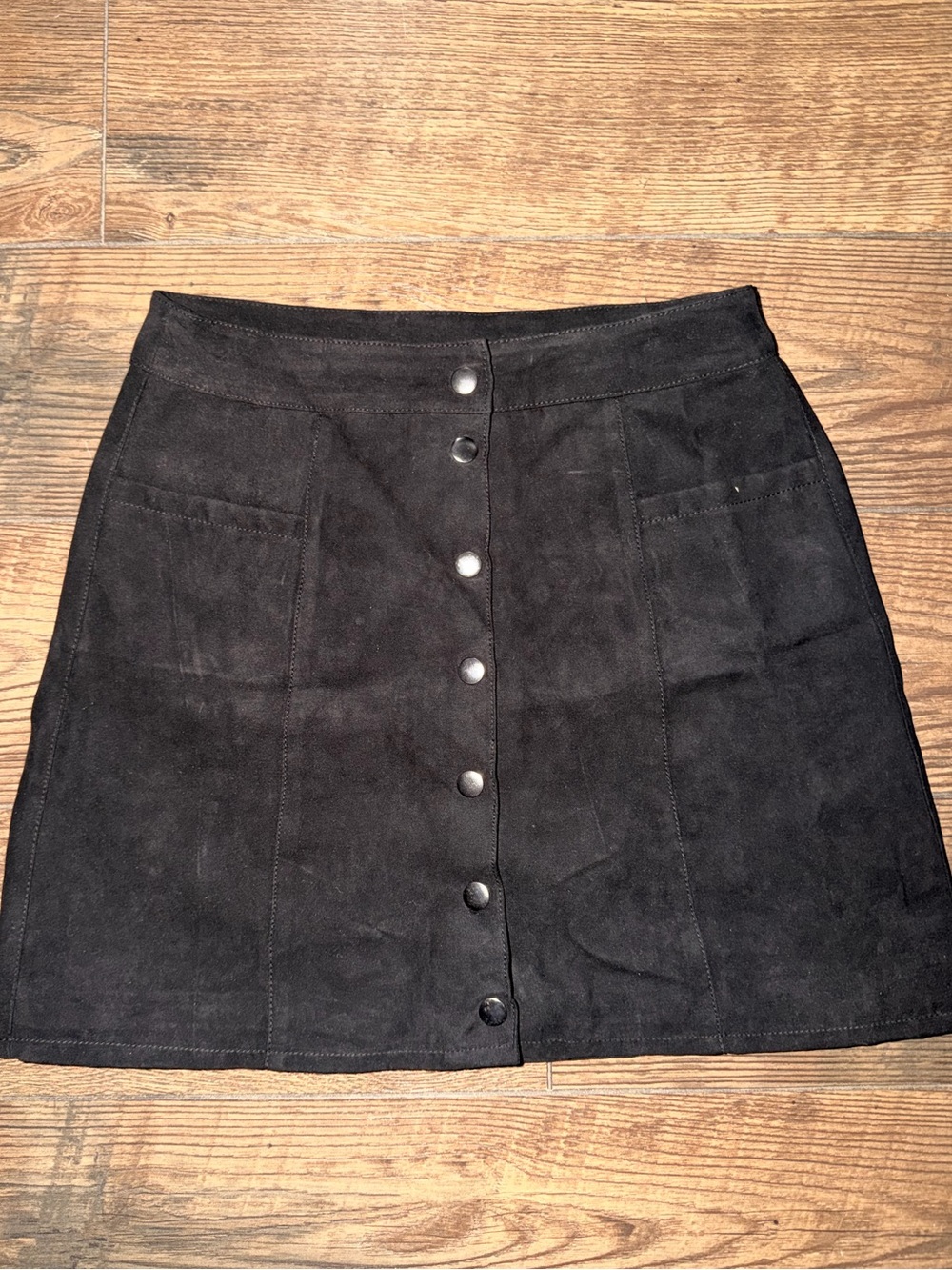 Divided Black Mini Skirt with Front Buttons